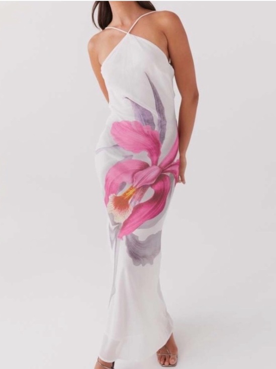 Peppermayo Dresses & Skirts - Peppermayo White Maxi Dress with Pink & Purple Floral Size 8. A1